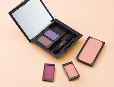 Eine Beauty Box ist gefüllt mit Lidschatten unterschiedlicher Farbe